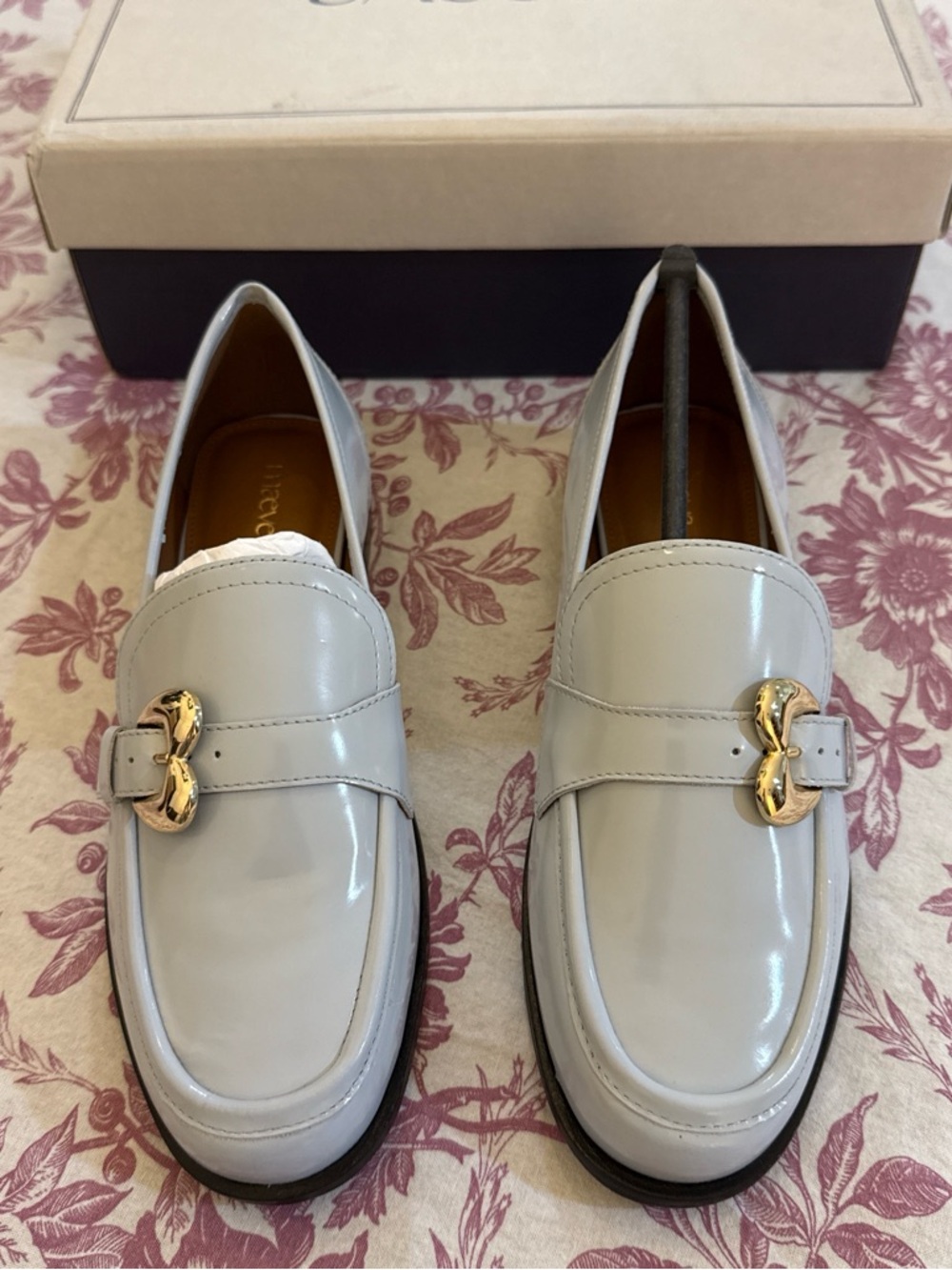 Maeve NWT might blue Patent Leather Women's Loafers with Gold Buckle Accent, 6.5